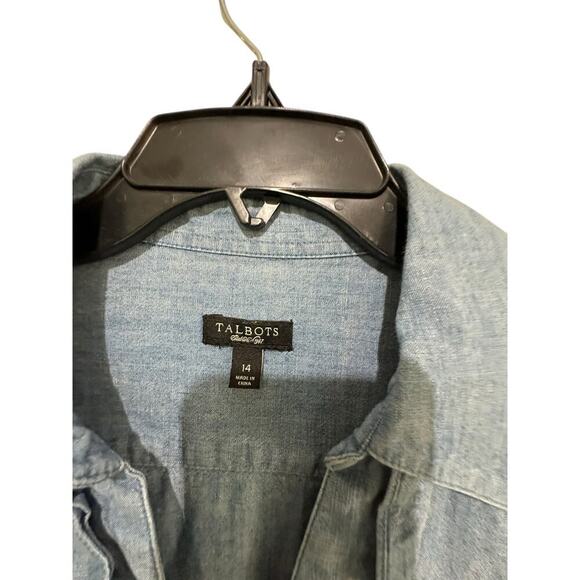 Talbots Blue Floral Embroidered handmade Button Down Chambray Shirt Size 14 - Picture 4 of 9